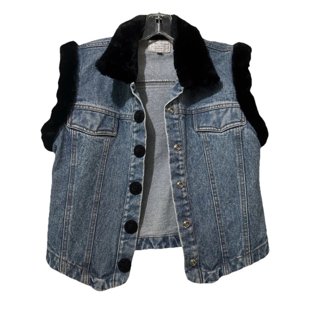 Vintage 90s Museum Collection for The Brass Menagerie Denim Vest Faux Fur Size S